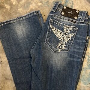 Miss Me Blue Boot Cut Jeans with Intricate Embroidery